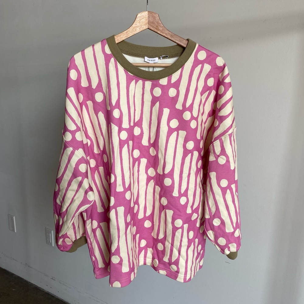 NWT Rhode Mikey Sweatshirt Top in Pink Batik Sz Large